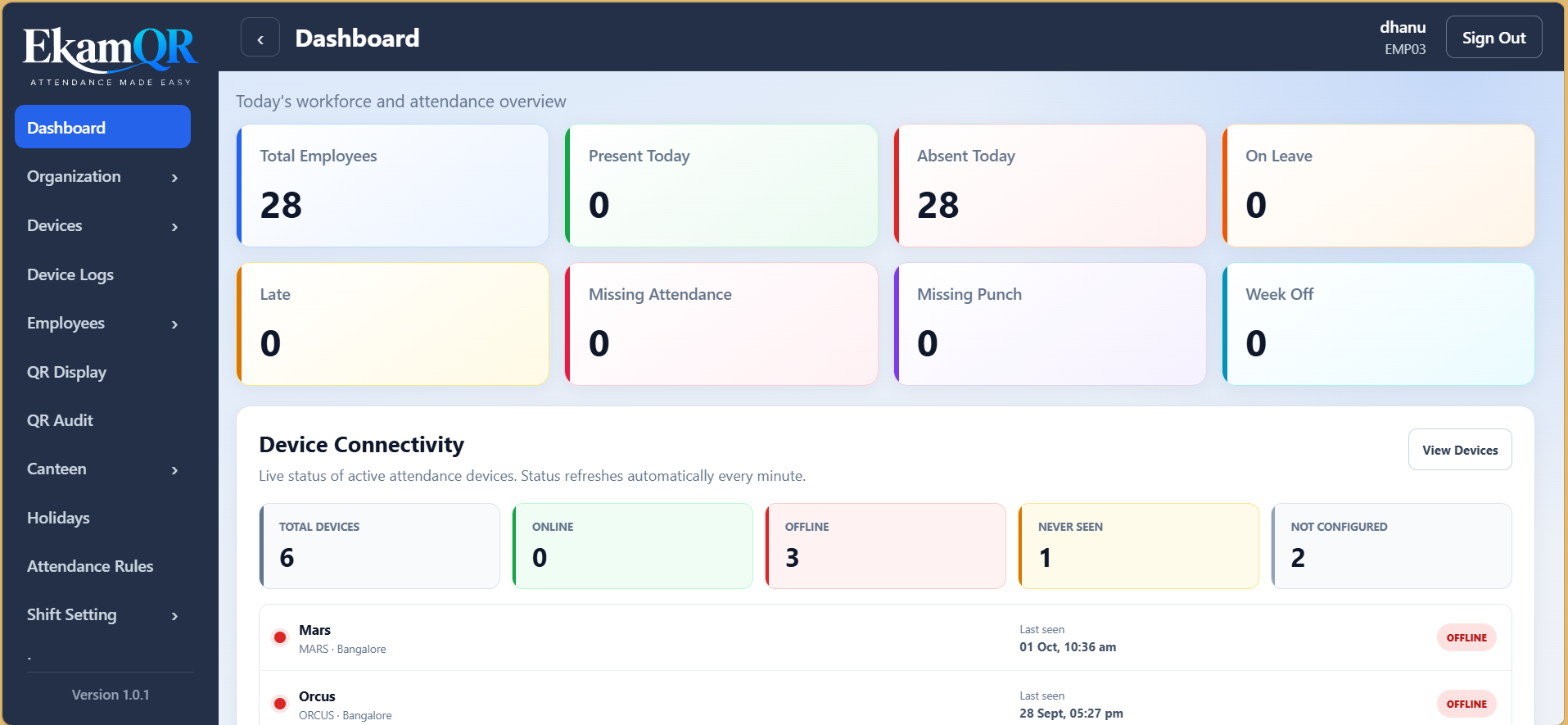 EkamQR Dashboard