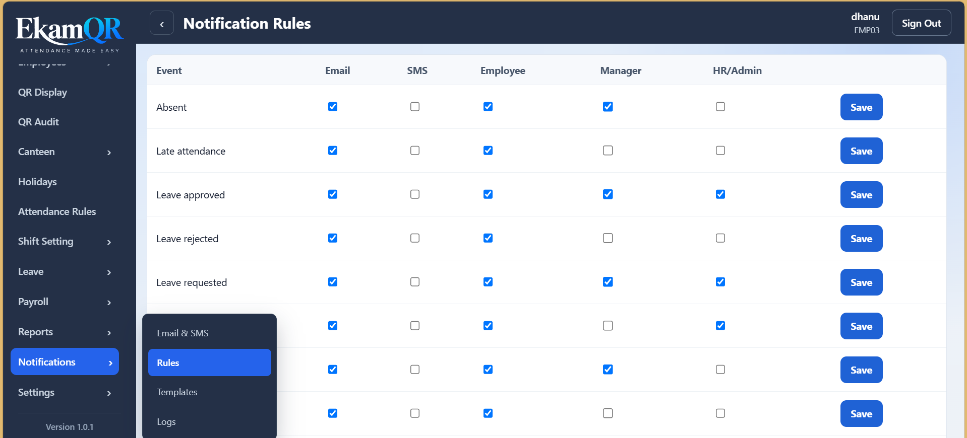 EkamQR Notification Rules