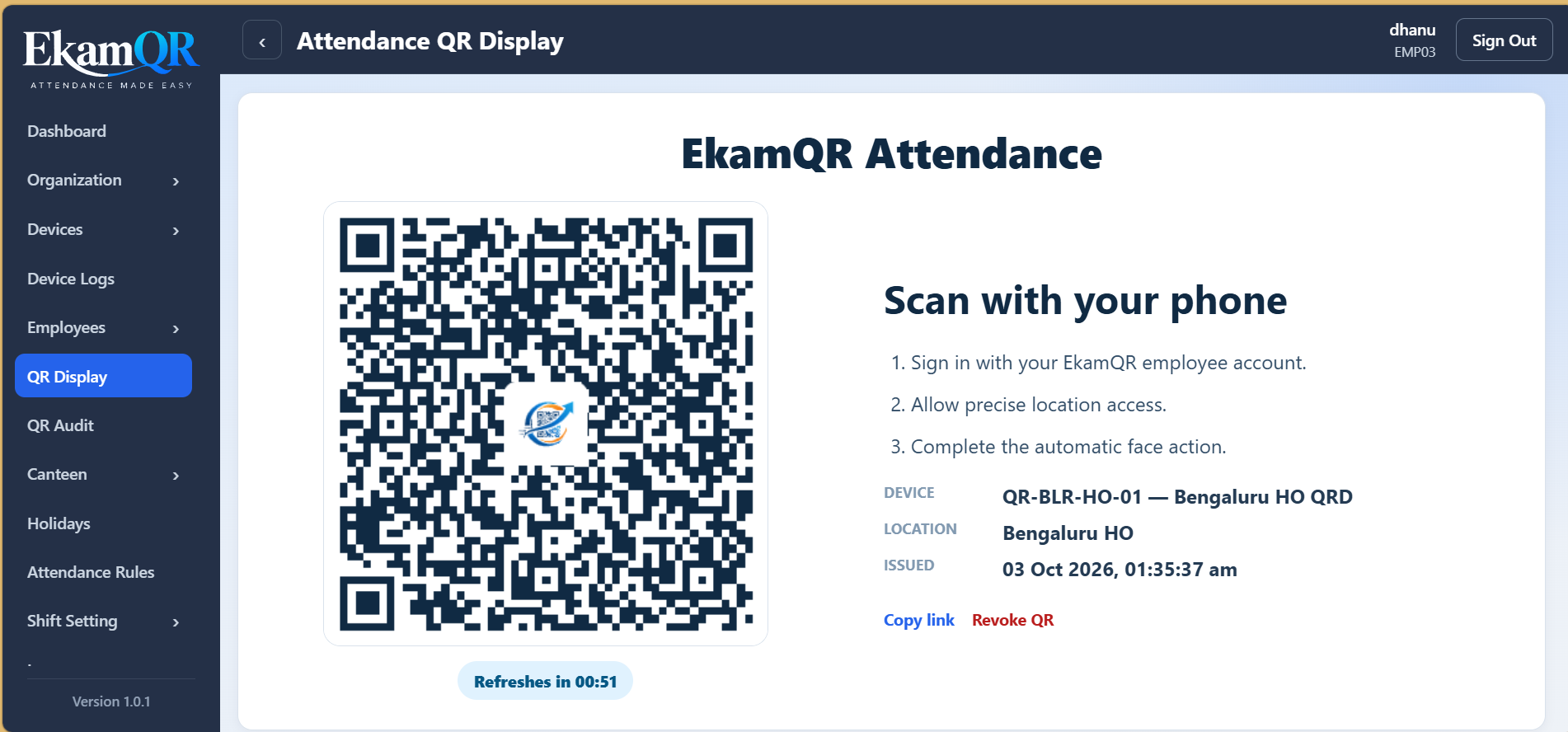 EkamQR QR Display